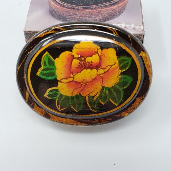 2 Piece Home Master Hand Painted Lacquer Nesting Oval Jewelry Box - Picture 2 of 8